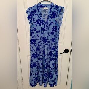 Umgee Light Blue Maxi Dress with Navy Floral Print Perfect for Spring/Summer